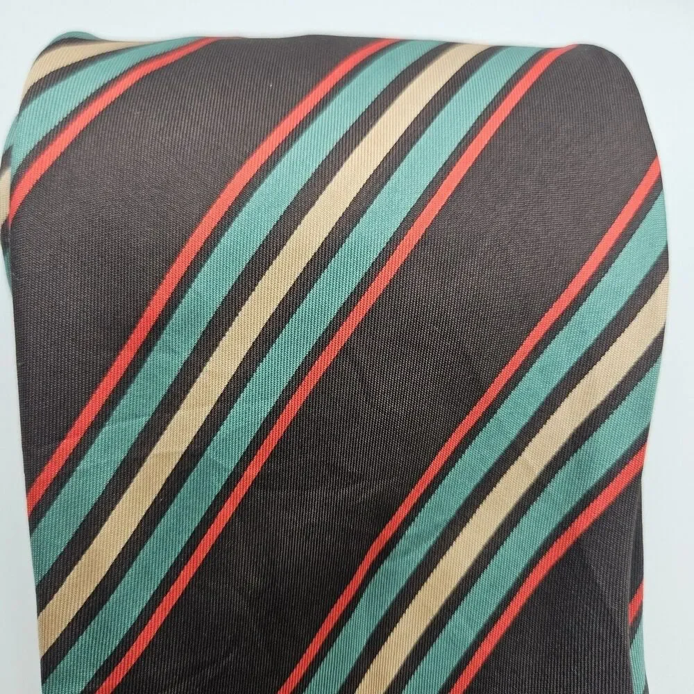 VTG Christian Dior Silk Brown Base Stripe Tie Old Money Designer 56.5x4 1/8